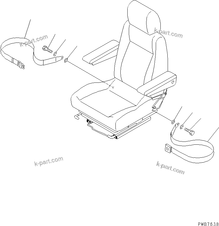 Komatsu parts book diagram for PC450LC-6Z S/N 10001-UP: SEAT BELT (FOR RIGID TYPE SEAT)(#12001-)