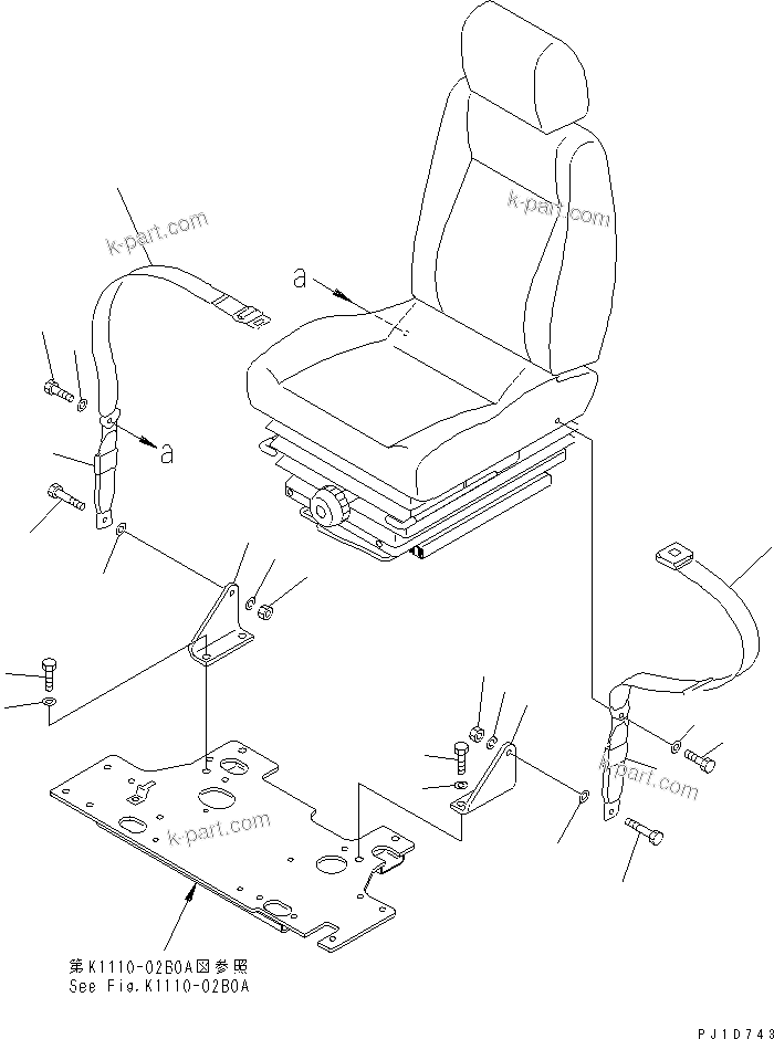 Komatsu parts book diagram for PC450LC-6Z S/N 10001-UP: SEAT BELT (FOR SUSPENSION TYPE SEAT) (50MM WIDE)(#12629-)