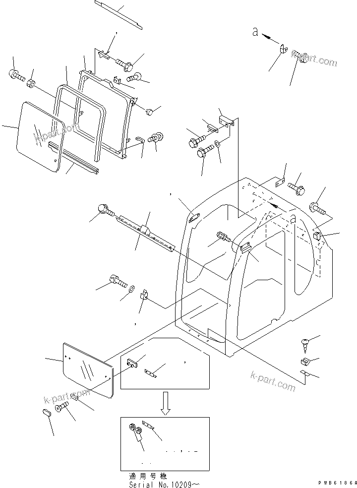 Komatsu parts book diagram for PC450LC-6Z S/N 10001-UP: OPERATOR'S CAB (FRONT WINDOW) (FOR SEE THROUGH ROOF)(#10156-11999)
