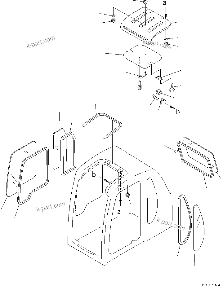Komatsu parts book diagram for PC450LC-6Z S/N 10001-UP: OPERATOR'S CAB (WINDOW AND ROOF VENTILATOR)(#10156-11999)