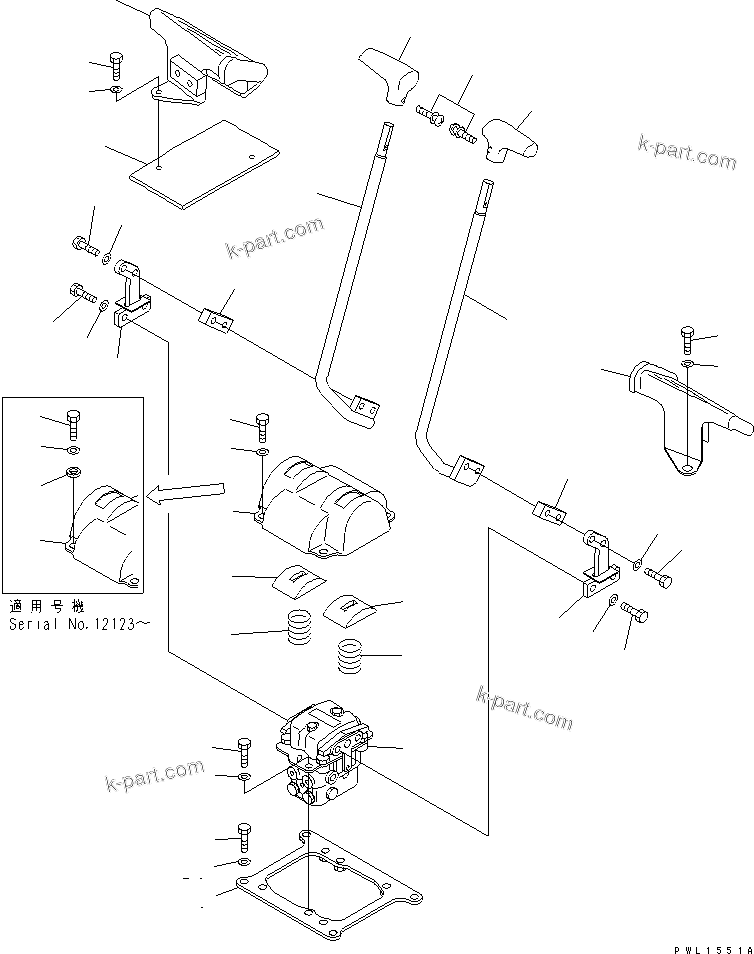 Komatsu parts book diagram for PC450LC-6Z S/N 10001-UP: FLOOR FRAME (TRAVEL LEVER) (WITHOUT PEDAL)(#10209-12628)