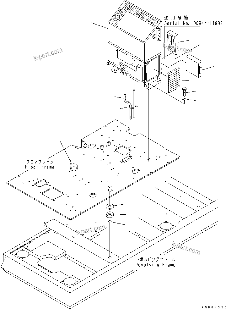 Komatsu parts book diagram for PC450LC-6Z S/N 10001-UP: FLOOR FRAME (AIR CONDITIONER AND CUSHION)(#10222-11999)