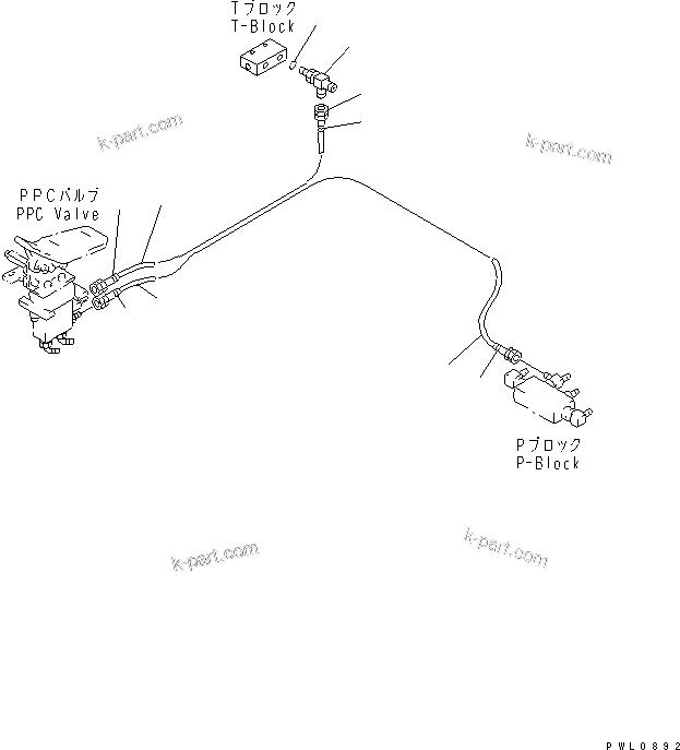 Komatsu parts book diagram for PC450LC-6Z S/N 10001-UP: PPC TRAVEL LINE (1 ACTUATOR) (KIT)(#12001-12103)