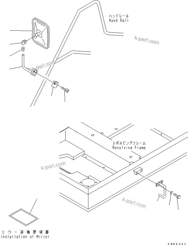 Komatsu parts book diagram for PC450LC-6Z S/N 10001-UP: REAR VIEW MIRROR ? R.H.(#10001-12322)