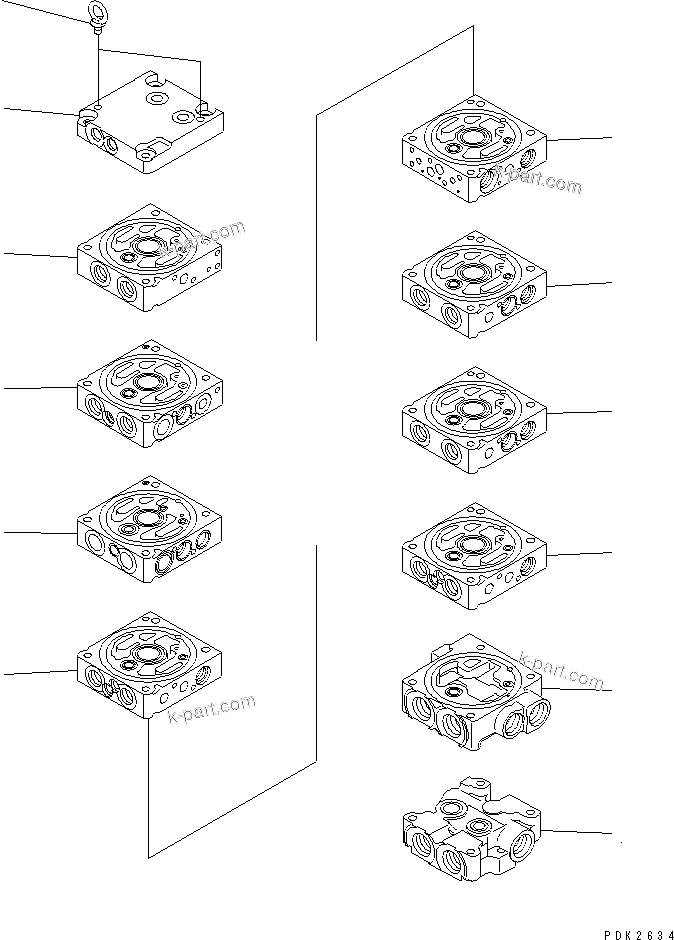 Komatsu parts book diagram for PC45R-8 S/N 5001-UP: MAIN VALVE (8-VALVE) (1/15)