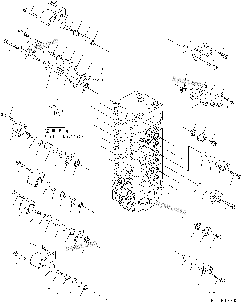 Komatsu parts book diagram for PC45R-8 S/N 5001-UP: MAIN VALVE (8-VALVE) (6/15)