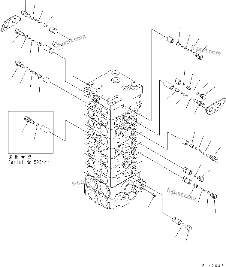 Komatsu parts book diagram for PC45R-8 S/N 5001-UP: MAIN VALVE (8-VALVE) (7/15)
