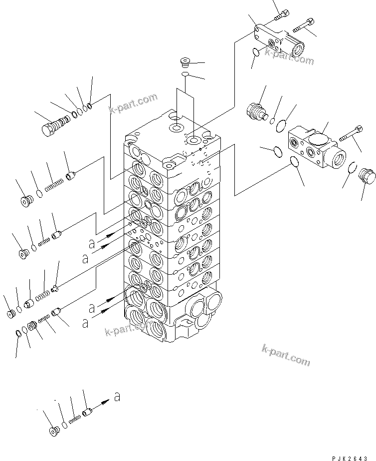 Komatsu parts book diagram for PC45R-8 S/N 5001-UP: MAIN VALVE (8-VALVE) (10/15)