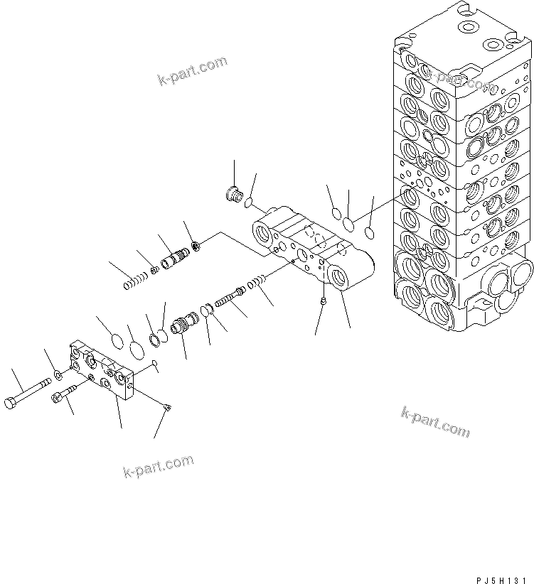Komatsu parts book diagram for PC45R-8 S/N 5001-UP: MAIN VALVE (8-VALVE) (12/15)