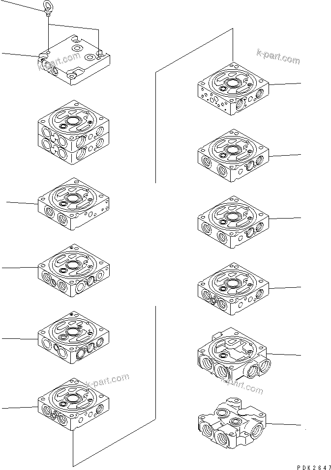 Komatsu parts book diagram for PC45R-8 S/N 5001-UP: MAIN VALVE (10-VALVE) (1/17)