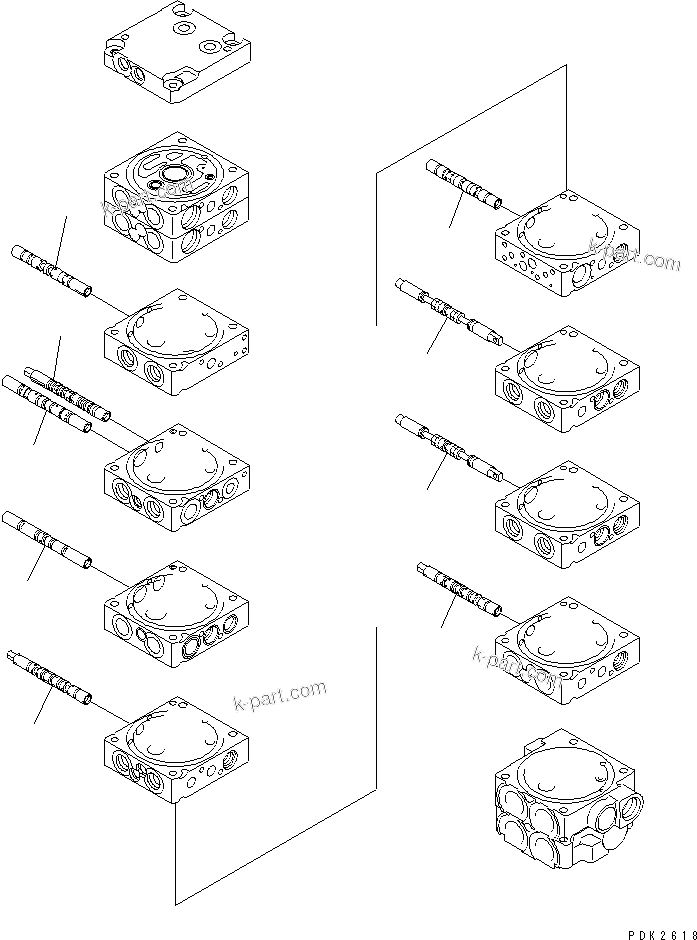 Komatsu parts book diagram for PC45R-8 S/N 5001-UP: MAIN VALVE (10-VALVE) (3/19)