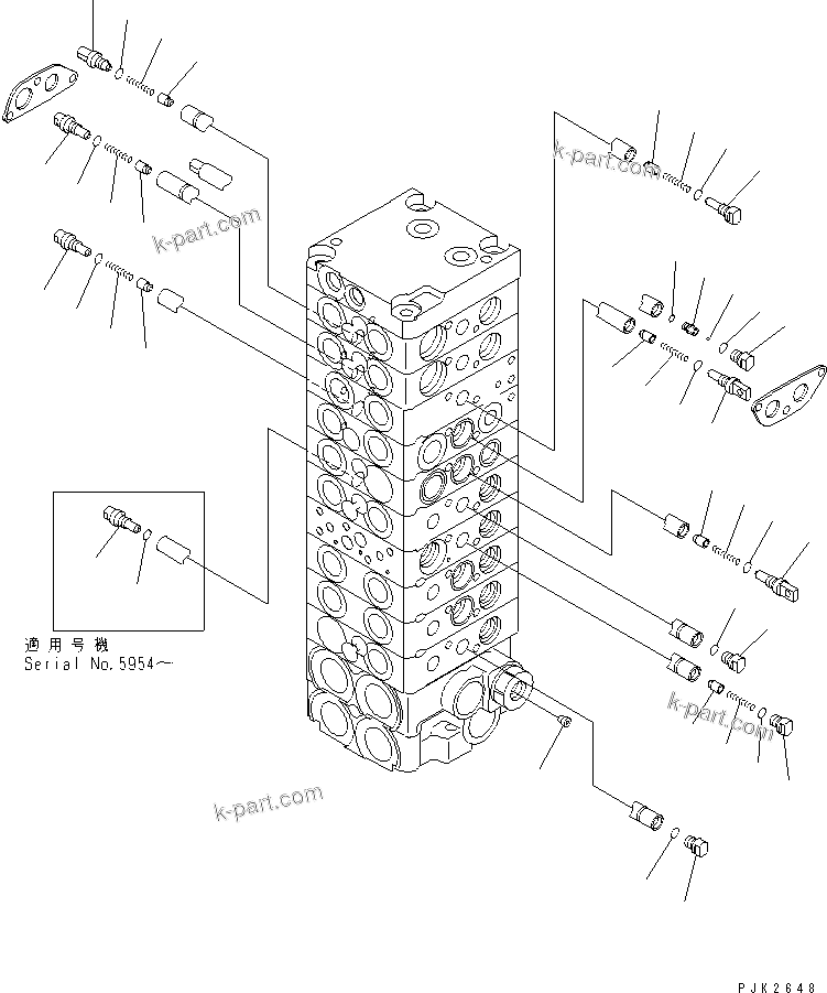 Komatsu parts book diagram for PC45R-8 S/N 5001-UP: MAIN VALVE (10-VALVE) (7/17)