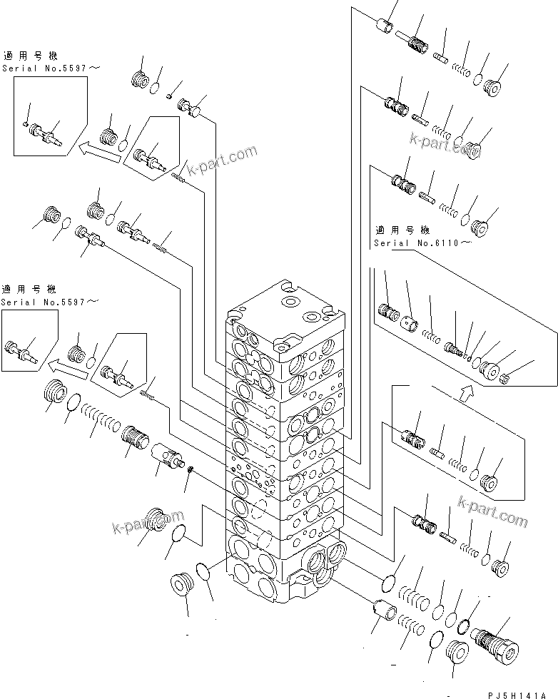 Komatsu parts book diagram for PC45R-8 S/N 5001-UP: MAIN VALVE (10-VALVE) (9/19)
