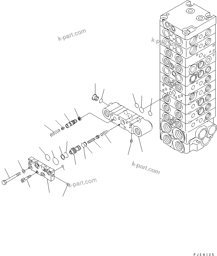 Komatsu parts book diagram for PC45R-8 S/N 5001-UP: MAIN VALVE (10-VALVE) (12/17)