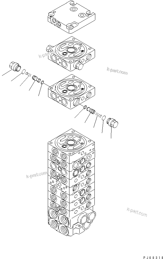 Komatsu parts book diagram for PC45R-8 S/N 5001-UP: MAIN VALVE (10-VALVE) (17/19)