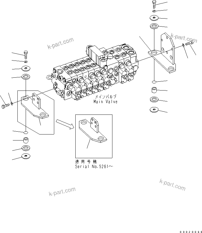 Komatsu parts book diagram for PC50MR-2 S/N 5001-UP (For North America): MAIN VALVE (BRACKET)