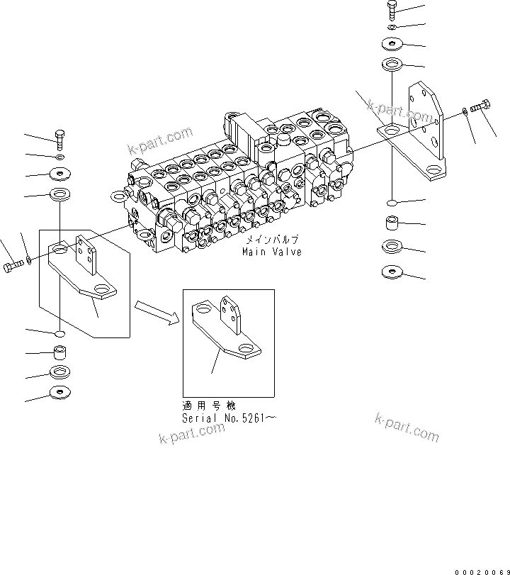 Komatsu parts book diagram for PC50MR-2 S/N 5001-UP (For North America): MAIN VALVE (BRACKET) (FOR ATTACHMENT)
