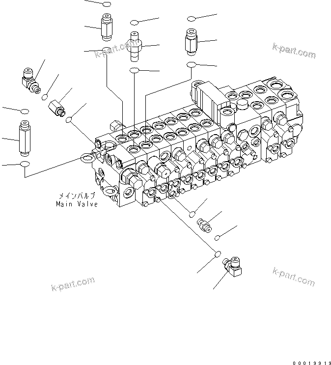 Komatsu parts book diagram for PC50MR-2 S/N 5001-UP (For North America): MAIN VALVE (ADDITIONAL PART) (FOR POWER ANGLE BLADE)