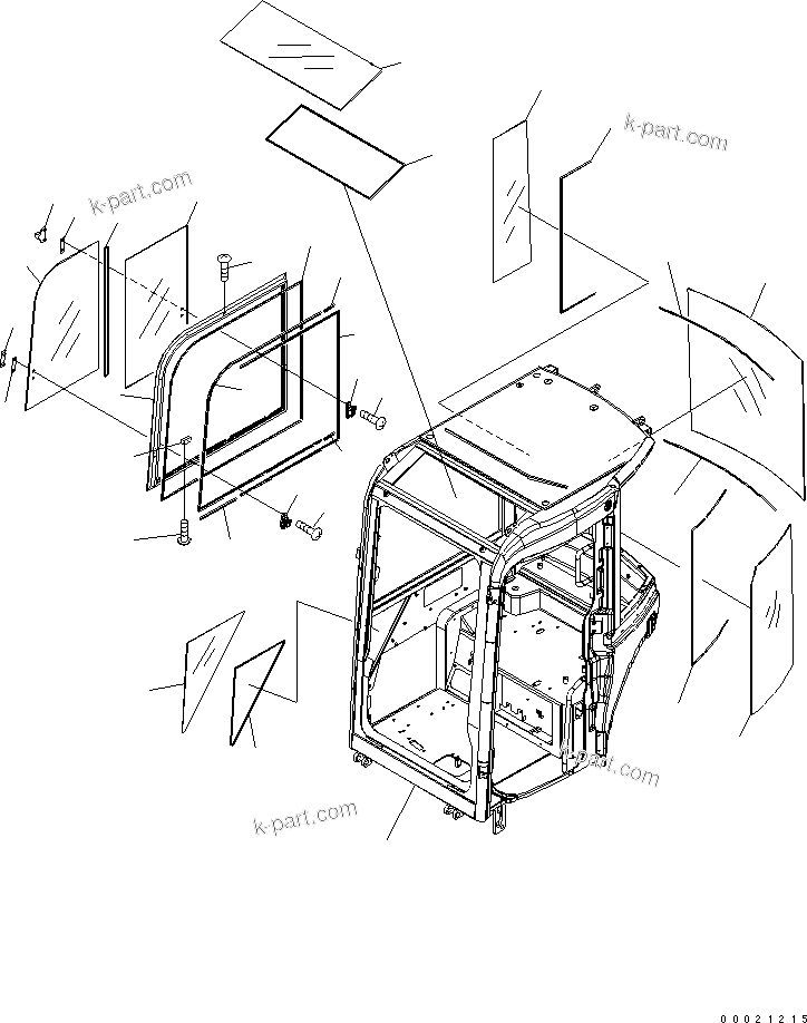 Komatsu parts book diagram for PC50MR-2 S/N 5001-UP (For North America): OPERATOR'S CAB (1/8) (WINDOW)(#5001-5226)