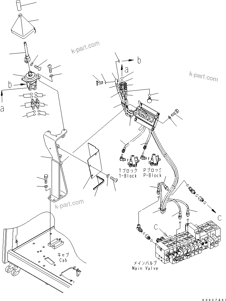 Komatsu parts book diagram for PC50MR-2 S/N 5001-UP (For North America): OPERATOR'S CAB (BLADE CONTROL LEVER AND ANGLE PIPING) (FOR PA BLADE) (WITH AIR CON)(#6004-)