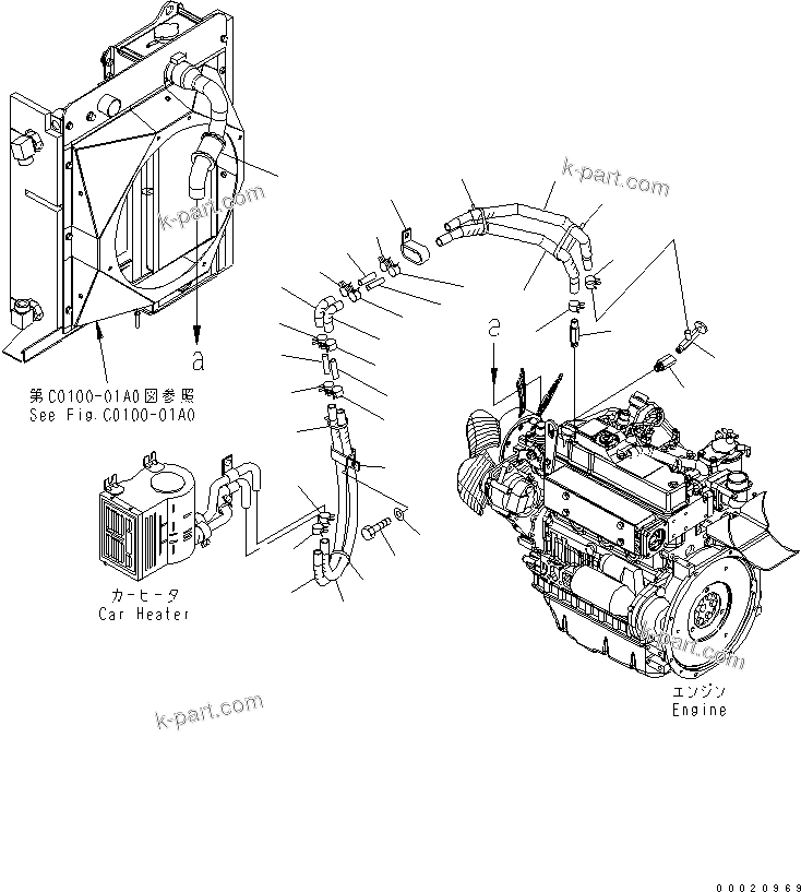 Komatsu parts book diagram for PC50MR-2 S/N 5001-UP (For North America): CAR HEATER AND PIPING