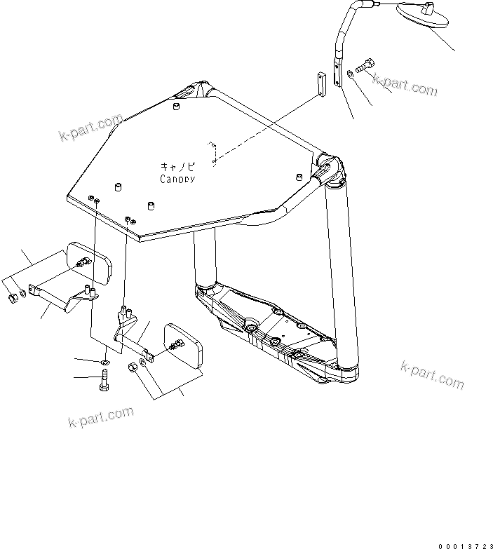 Komatsu parts book diagram for PC50MR-2 S/N 5001-UP (For North America): REAR VIEW MIRROR (RIGHT AND LEFT) (FOR CANOPY)