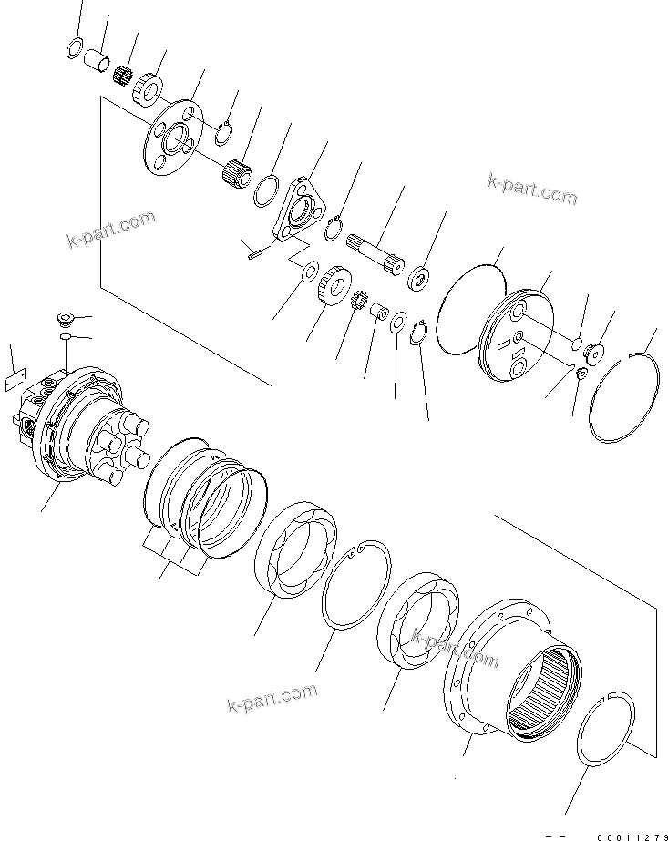 Komatsu parts book diagram for PC50MR-2 S/N 5001-UP (For North America): TRAVEL MOTOR (INNER PARTS) (1/3)