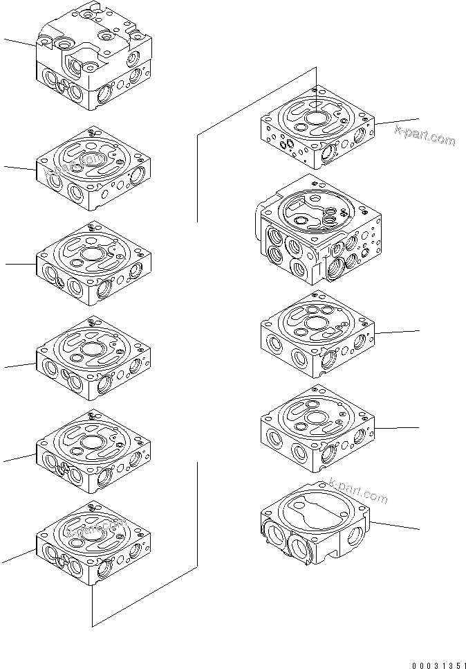 Komatsu parts book diagram for PC50MR-2 S/N 5001-UP (For North America): MAIN VALVE (9-VALVE) (1/22)(#5001-5260)