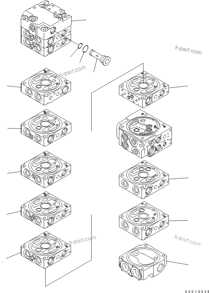 Komatsu parts book diagram for PC50MR-2 S/N 5001-UP (For North America): MAIN VALVE (10-VALVE) (FOR POWER ANLGLE BLADE) (1/24)