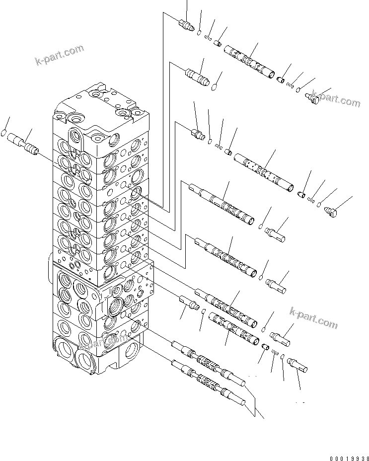 Komatsu parts book diagram for PC50MR-2 S/N 5001-UP (For North America): MAIN VALVE (10-VALVE) (FOR POWER ANLGLE BLADE) (3/24)