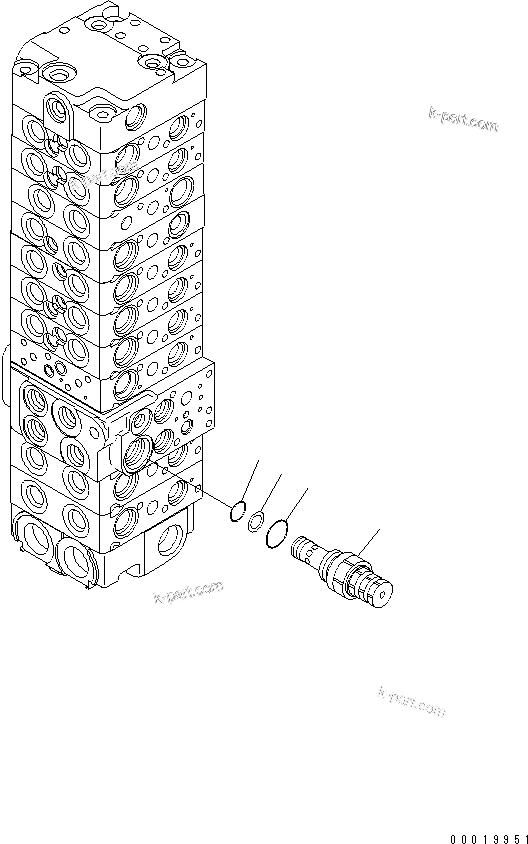 Komatsu parts book diagram for PC50MR-2 S/N 5001-UP (For North America): MAIN VALVE (10-VALVE) (FOR POWER ANLGLE BLADE) (16/24)
