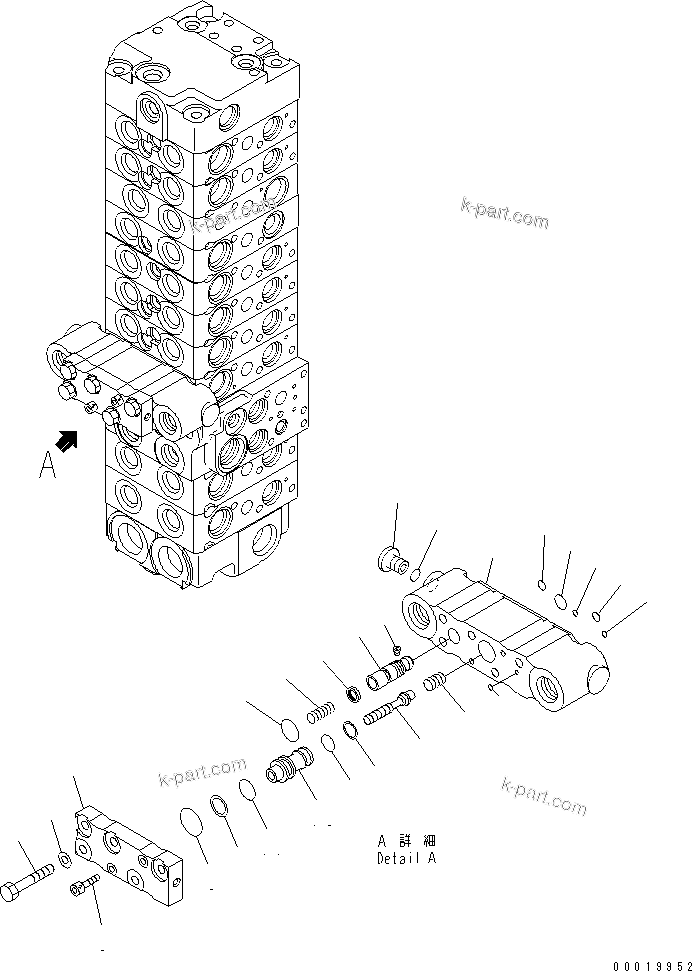 Komatsu parts book diagram for PC50MR-2 S/N 5001-UP (For North America): MAIN VALVE (10-VALVE) (FOR POWER ANLGLE BLADE) (17/24)