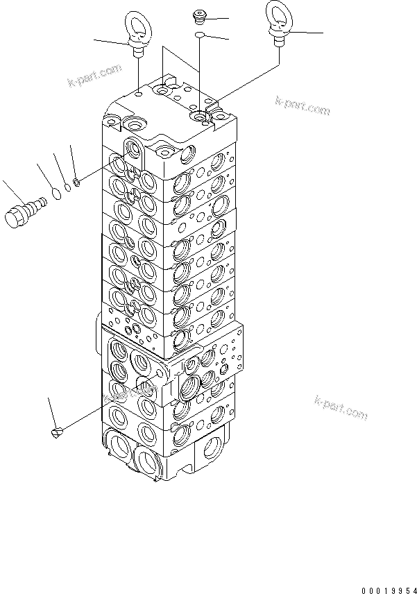 Komatsu parts book diagram for PC50MR-2 S/N 5001-UP (For North America): MAIN VALVE (10-VALVE) (FOR POWER ANLGLE BLADE) (19/24)