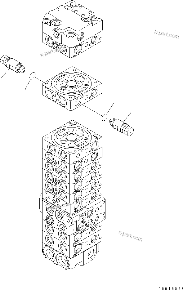 Komatsu parts book diagram for PC50MR-2 S/N 5001-UP (For North America): MAIN VALVE (10-VALVE) (FOR POWER ANLGLE BLADE) (22/24)