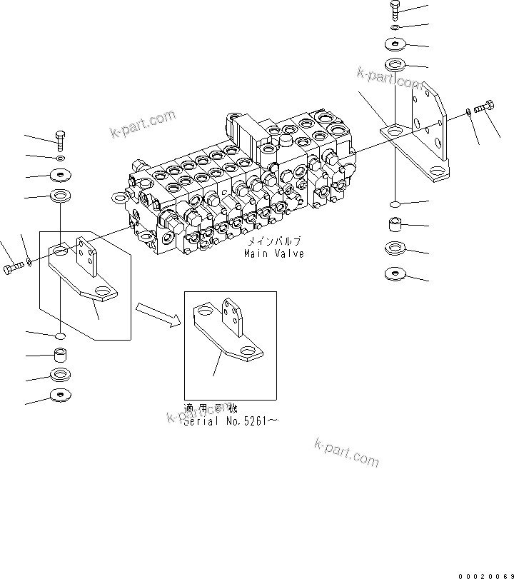 Komatsu parts book diagram for PC50MR-2 S/N 5001-UP (For High Altitude): MAIN VALVE (BRACKET) (FOR ATTACHMENT)