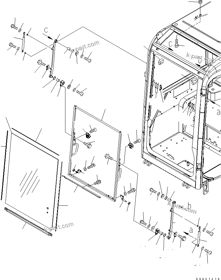 Komatsu parts book diagram for PC50MR-2 S/N 5001-UP (For High Altitude): OPERATOR'S CAB (2/8) (FRONT WINDOW)(#5001-5770)