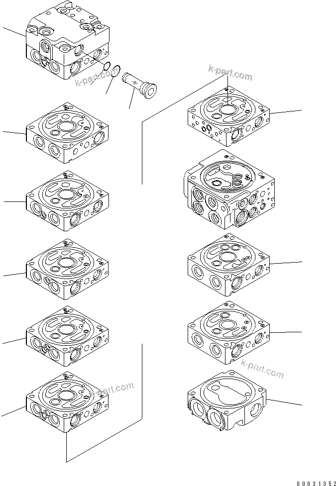 Komatsu parts book diagram for PC50MR-2 S/N 5001-UP (For High Altitude): MAIN VALVE (9-VALVE) (1/22)(#5261-)