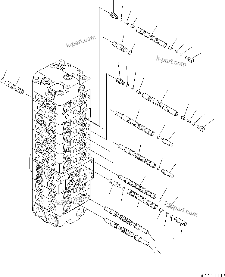 Komatsu parts book diagram for PC50MR-2 S/N 5001-UP (For High Altitude): MAIN VALVE (9-VALVE) (3/22)