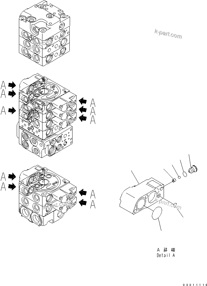 Komatsu parts book diagram for PC50MR-2 S/N 5001-UP (For High Altitude): MAIN VALVE (9-VALVE) (5/22)