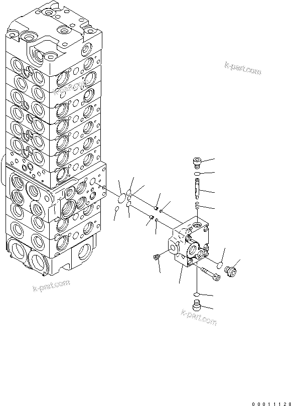 Komatsu parts book diagram for PC50MR-2 S/N 5001-UP (For High Altitude): MAIN VALVE (9-VALVE) (15/22) (70L/MIN)