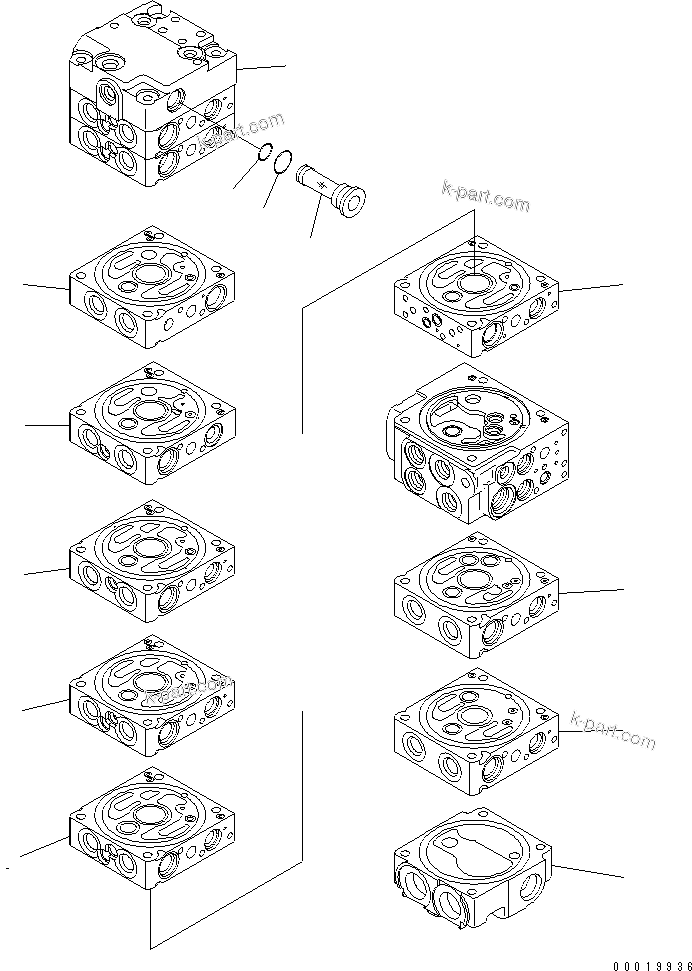 Komatsu parts book diagram for PC50MR-2 S/N 5001-UP (For High Altitude): MAIN VALVE (10-VALVE) (FOR POWER ANLGLE BLADE) (1/24)