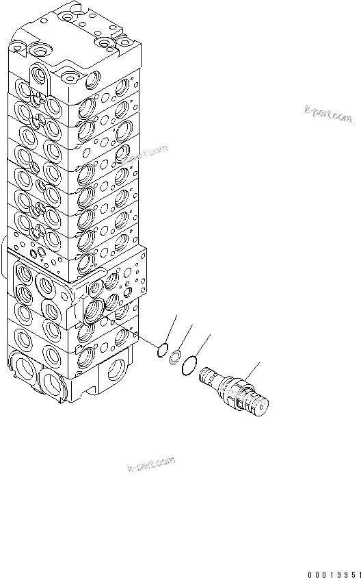 Komatsu parts book diagram for PC50MR-2 S/N 5001-UP (For High Altitude): MAIN VALVE (10-VALVE) (FOR POWER ANLGLE BLADE) (16/24)