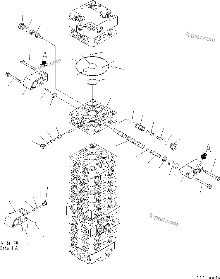Komatsu parts book diagram for PC50MR-2 S/N 5001-UP (For High Altitude): MAIN VALVE (10-VALVE) (FOR POWER ANLGLE BLADE) (21/24)