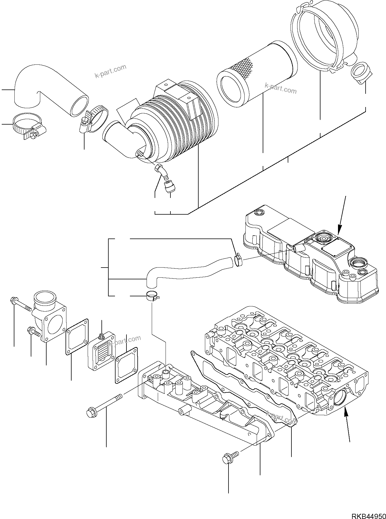 Komatsu parts book diagram for PC50MR-2 S/N F00103 AND UP: SUCTION MANIFOLD - AIR CLEANER