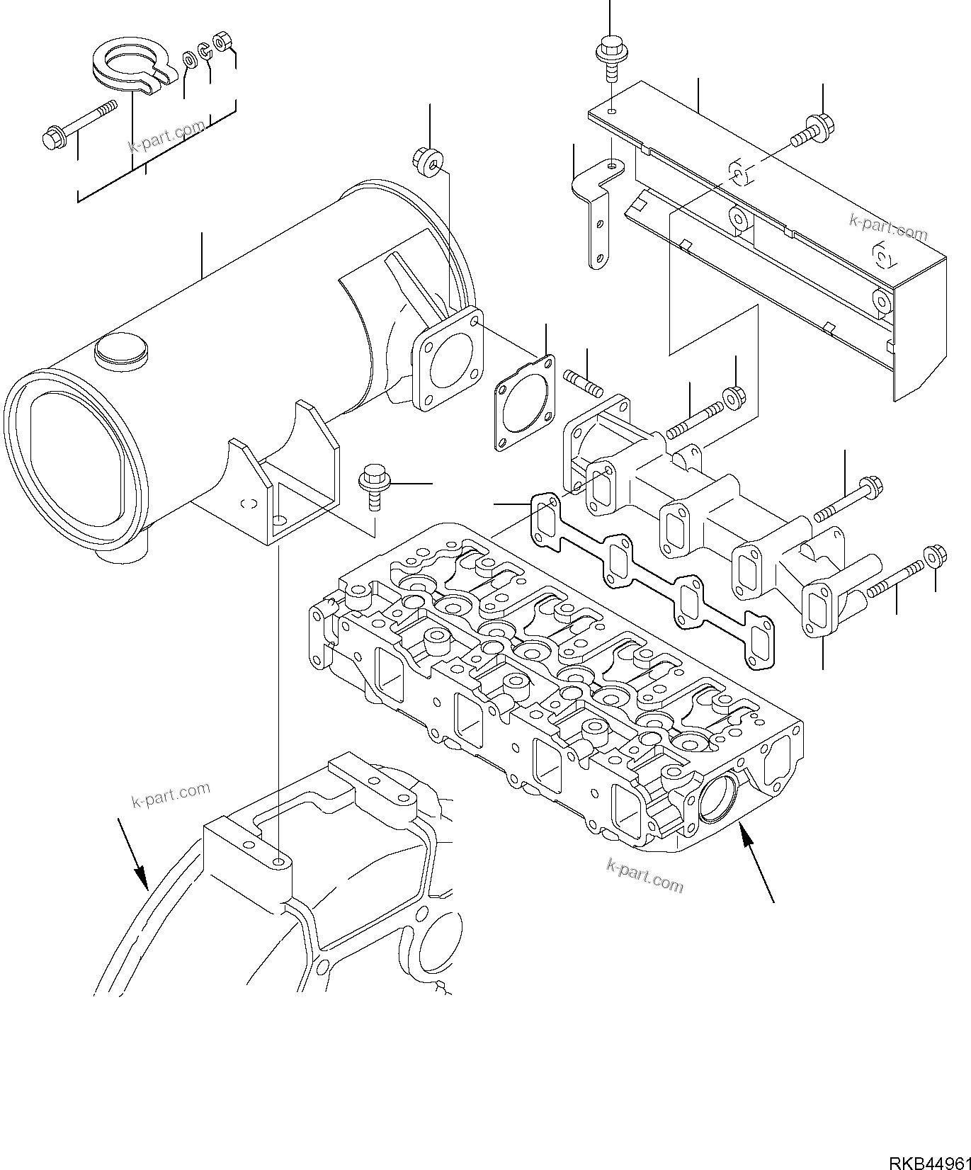 Komatsu parts book diagram for PC50MR-2 S/N F00103 AND UP: EXHAUST MANIFOLD
