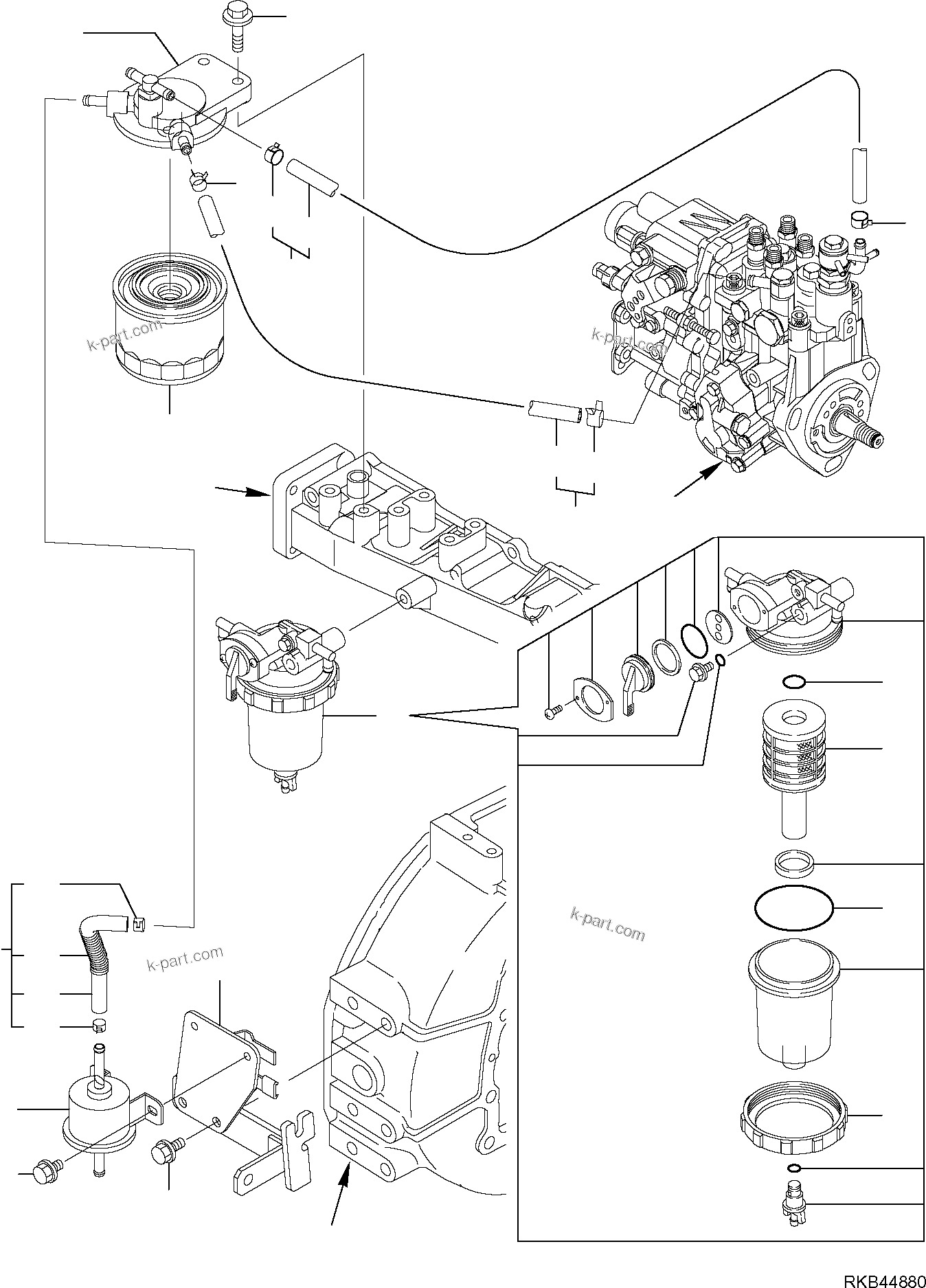Komatsu parts book diagram for PC50MR-2 S/N F00103 AND UP: FUEL PIPING