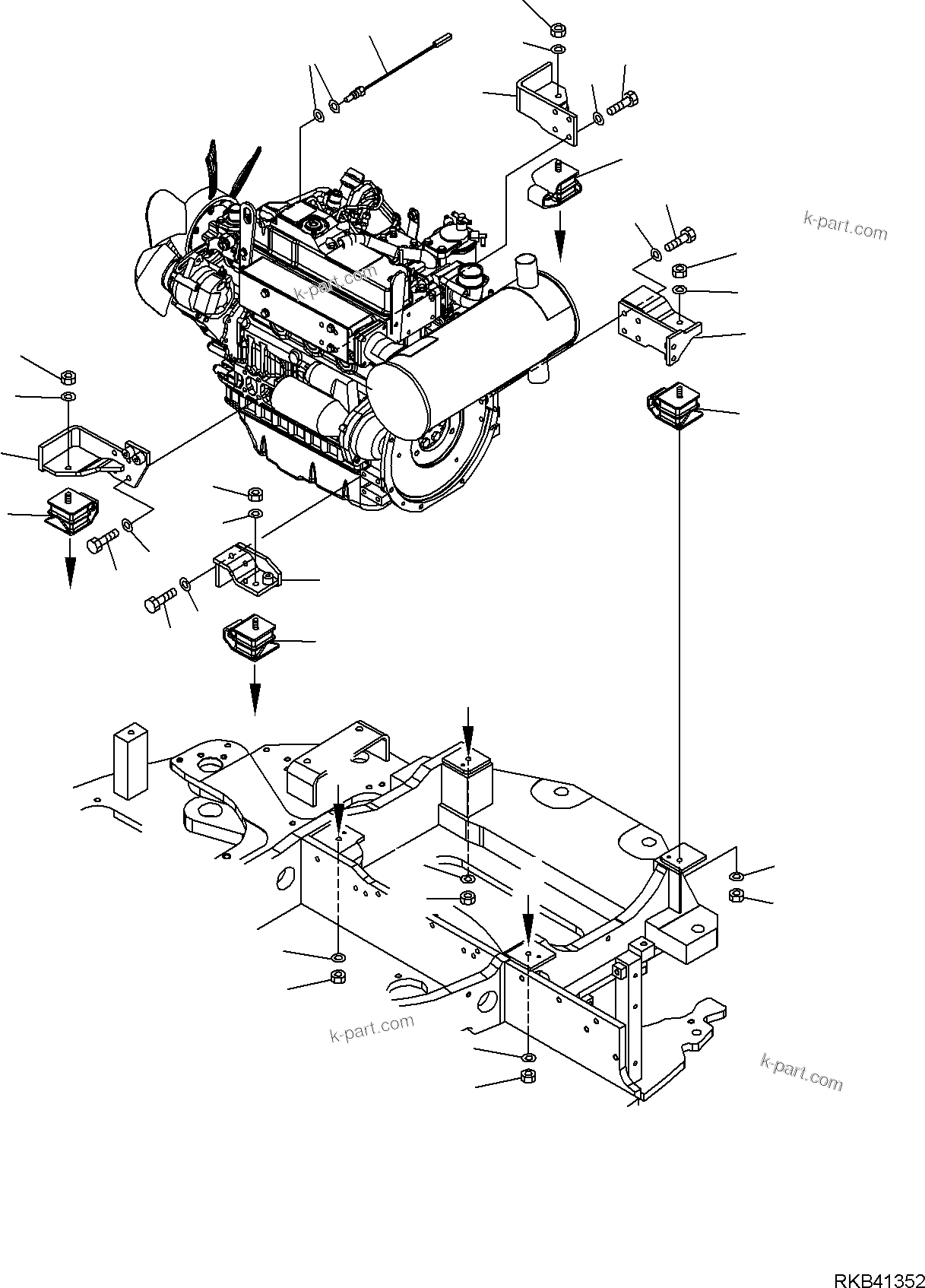 Komatsu parts book diagram for PC50MR-2 S/N F00103 AND UP: ENGINE MOUNTING PARTS