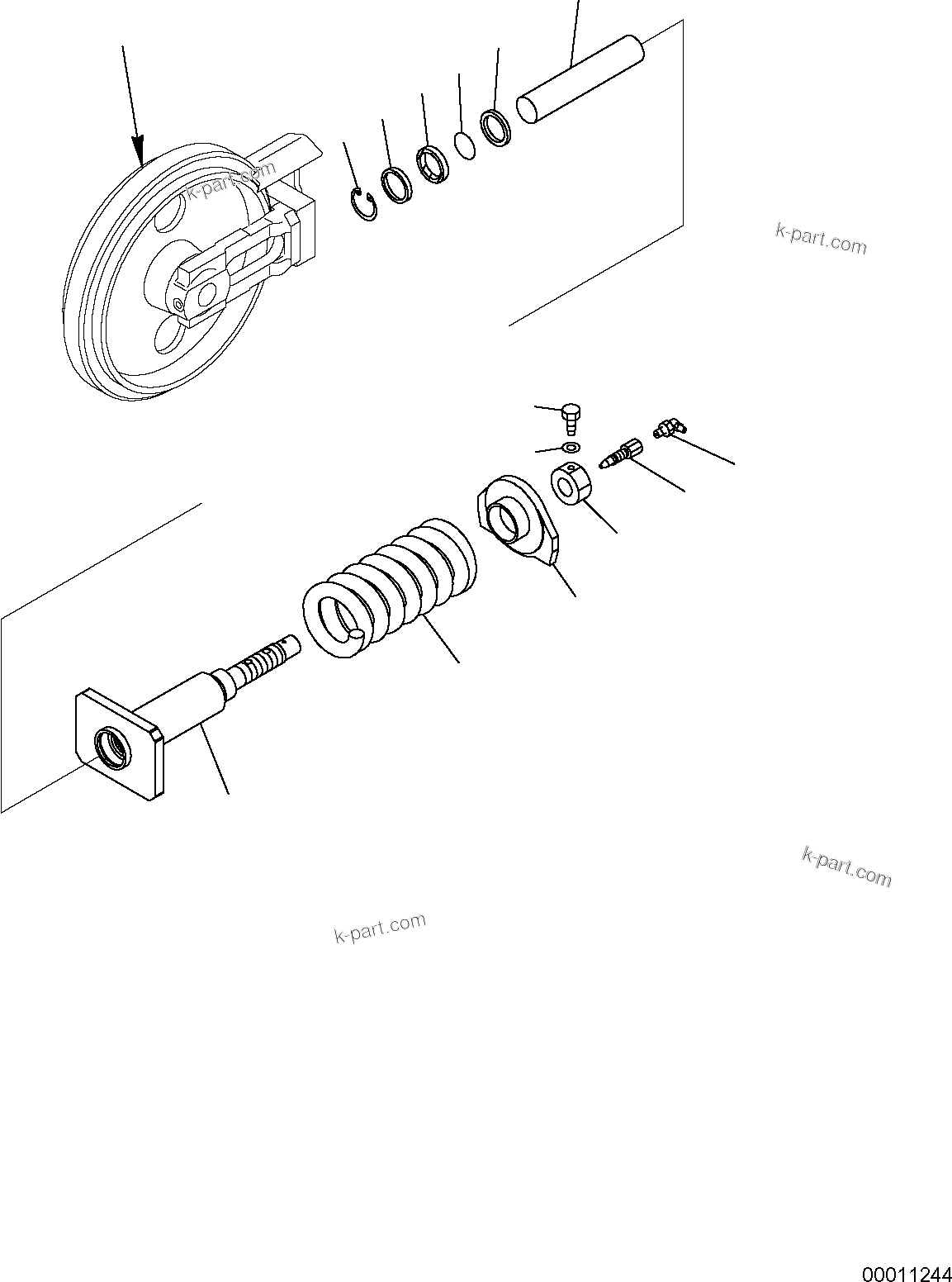 Komatsu parts book diagram for PC50MR-2 S/N F00103 AND UP: IDLER CUSHION (RUBBER SHOE)