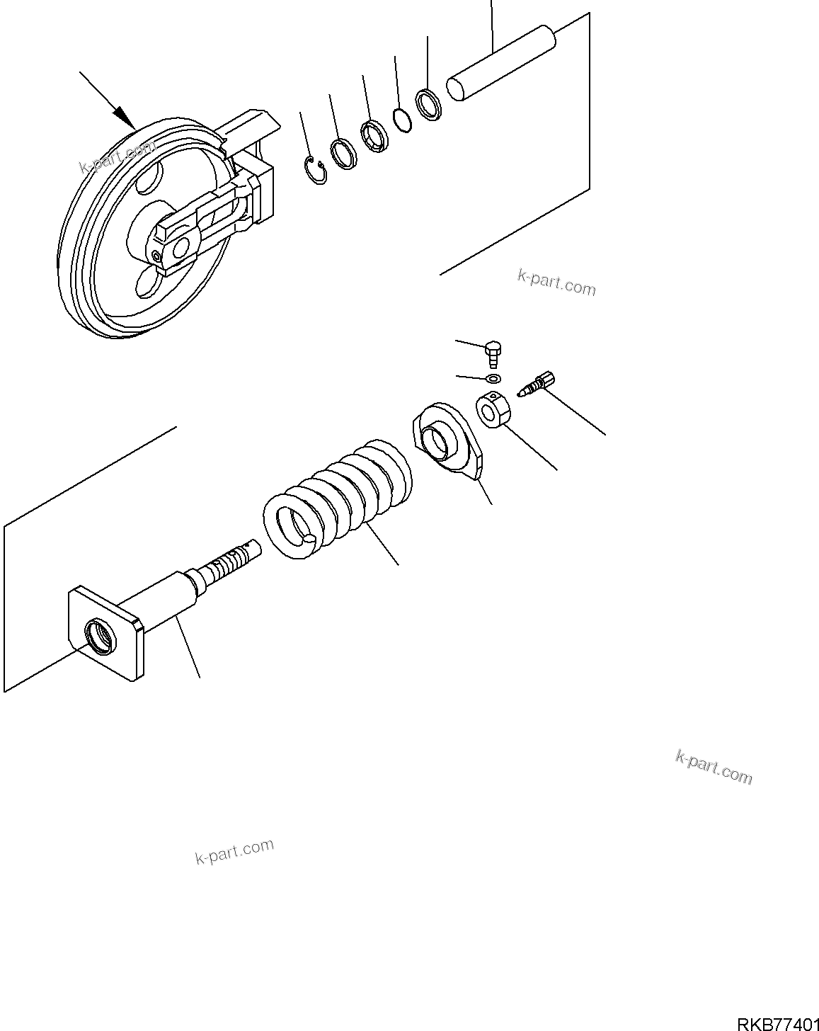 Komatsu parts book diagram for PC50MR-2 S/N F00103 AND UP: IDLER CUSHION (RUBBER SHOE)