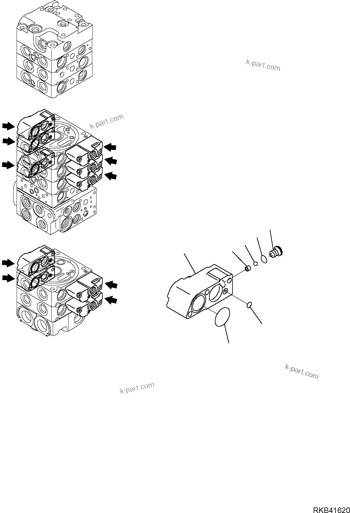 Komatsu parts book diagram for PC50MR-2 S/N F00103 AND UP: CONTROL VALVE (5/22)